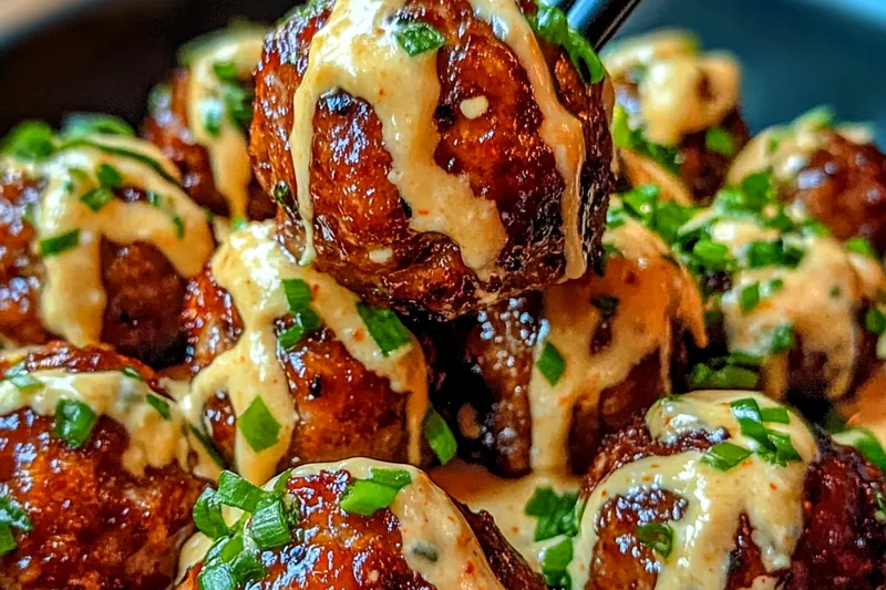 Fresh ingredients for Korean BBQ meatballs including ground meats, Asian sauces, ginger, garlic, and spices arranged on a bamboo cutting board