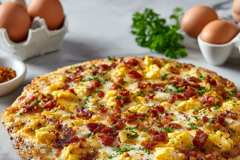 Cooking Loaded English Muffin Breakfast Pizza in the oven