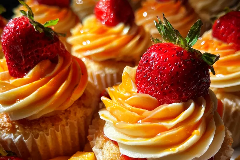 Fresh ingredients for Mango Strawberry Cupcakes Delight
