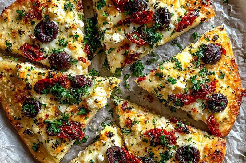 Cooking process for Mediterranean Cheese Flatbread