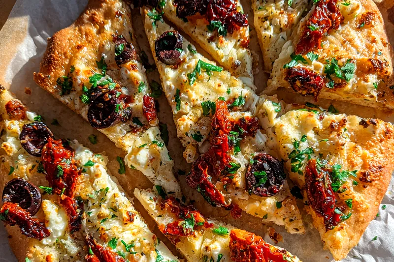 Fresh ingredients for Mediterranean Cheese Flatbread