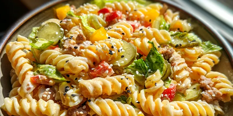 Mediterranean Ground Beef Pasta with Roasted Vegetables