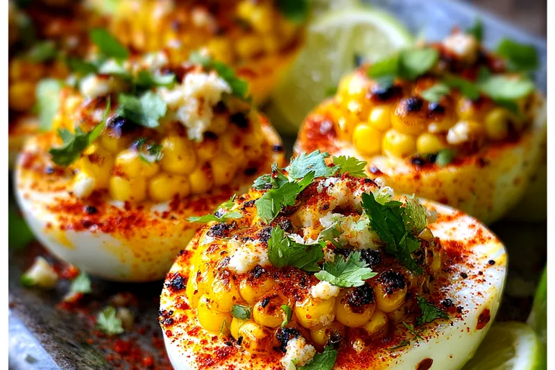 Fresh ingredients for Mexican Street Corn Deviled Eggs laid out on a wooden cutting board.
