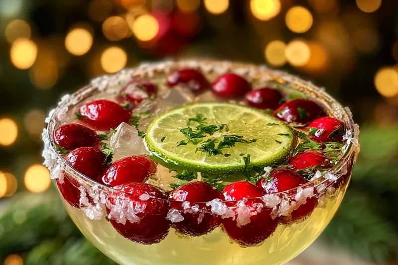 Ingredients for Festive Mistletoe Margarita arranged on a countertop.