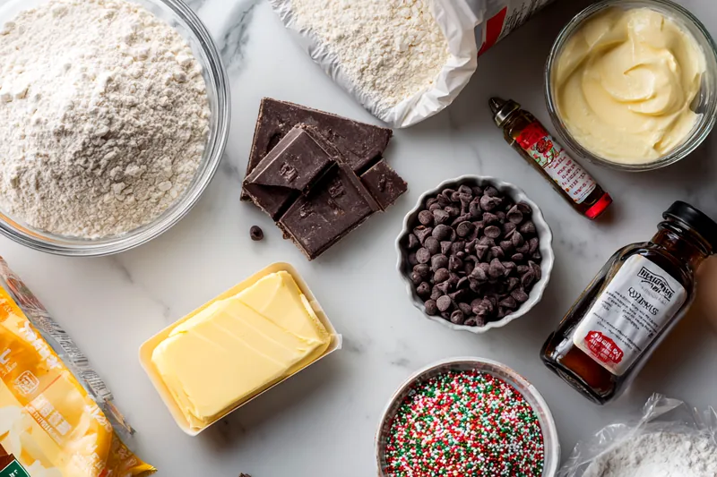 Close-up action shot of hands pressing a thumbprint into a chocolate cookie dough ball on a parchment-lined baking sheet, with several completed thumbprint cookies visible in the background showing deep, even indentations
