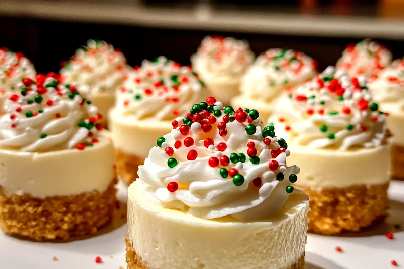 An arrangement of ingredients for Festive No-Bake Cheesecakes including cream cheese, graham crackers, and fresh berries.