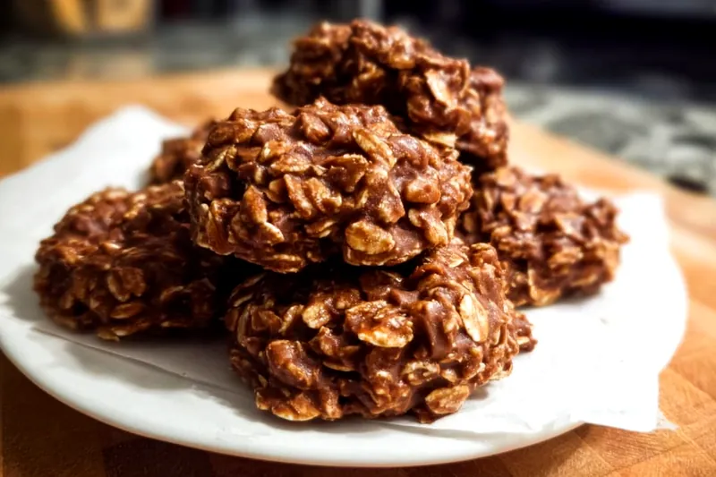 Chocolate mixture boiling in a saucepan with wooden spoon, showing the proper rolling boil needed for no-bake cookies