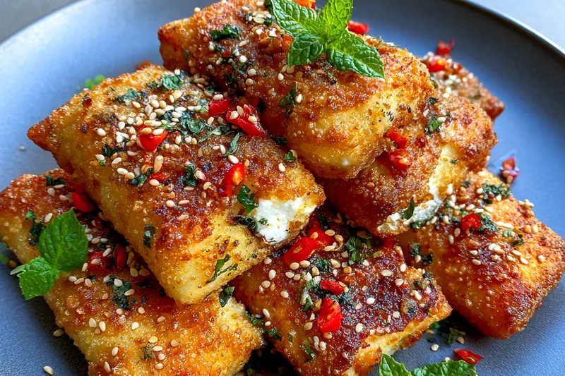 Chef Mitchell expertly arranging Crispy Feta Rolls on a baking sheet, ready for the oven.