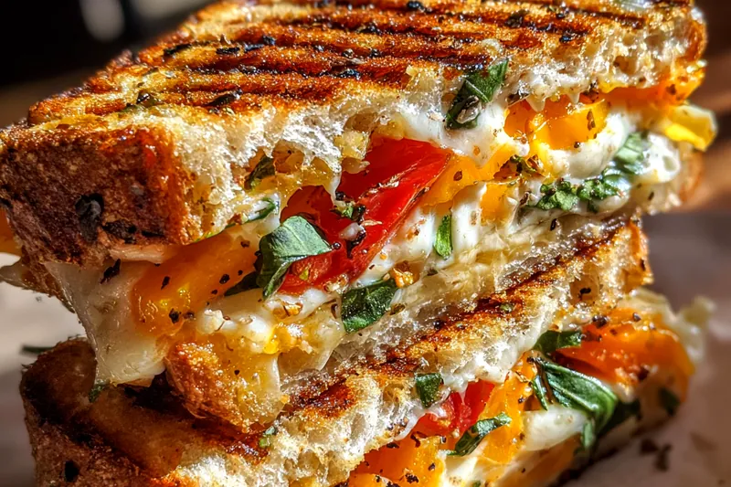 Cooking process for Peach Basil Grilled Cheese