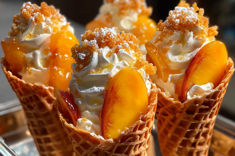 Fresh ingredients for Peach Cobbler Cheesecake Cones