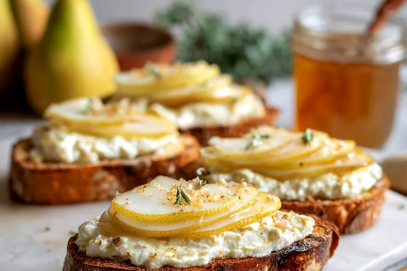 Cooking Pear and Honey Ricotta Toast on a skillet