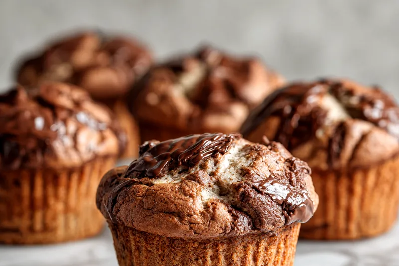 Gathered ingredients for peppermint hot chocolate muffins on a counter