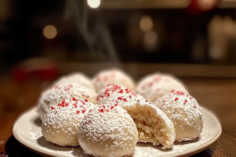 A beautifully arranged display of ingredients for Festive Peppermint Cookies, including butter, sugar, flour, and candy canes.