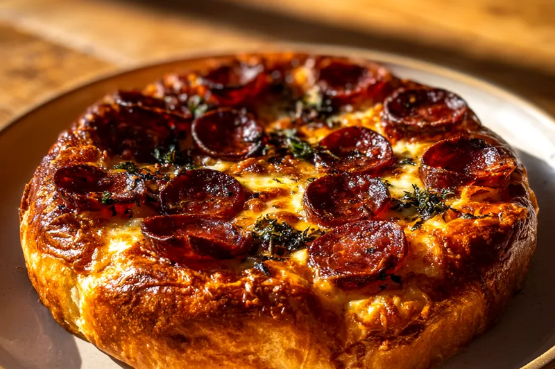 Cooking process for Pepperoni Stuffed Crust Pizza