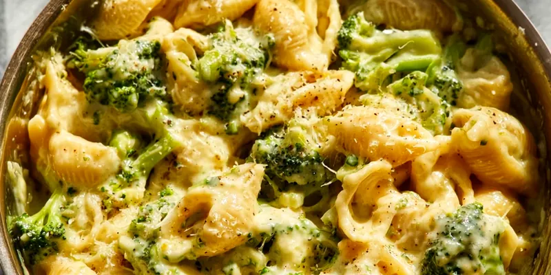Portion of Broccoli Mac and Cheese