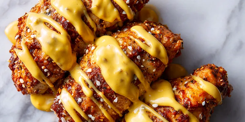 Pretzel Chicken with Mustard-Cheddar Sauce