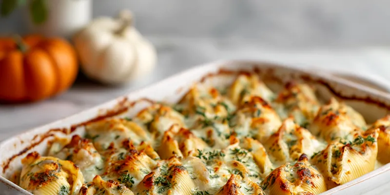 Pumpkin &amp; Gouda Stuffed Shells in Brown Butter Sage Alfredo Sauce