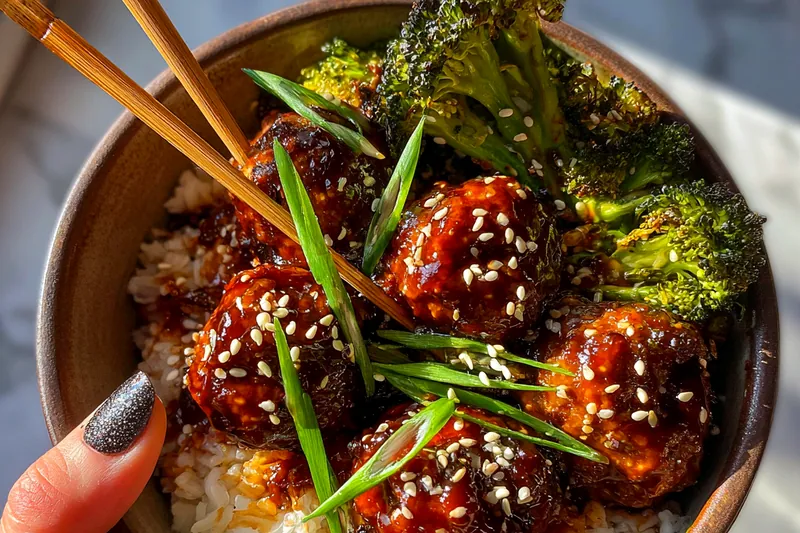 Fresh ingredients for Quick Glazed Beef Meatballs