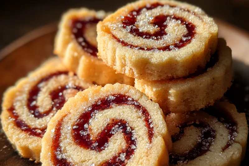 A vibrant display of ingredients for Delightful Raspberry Swirl Cookies, including butter, sugar, flour, and raspberry jam.