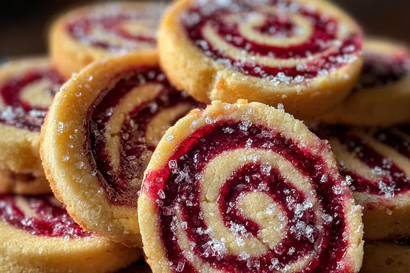An overhead shot of the Raspberry Swirl Shortbread Delights being baked in the oven.