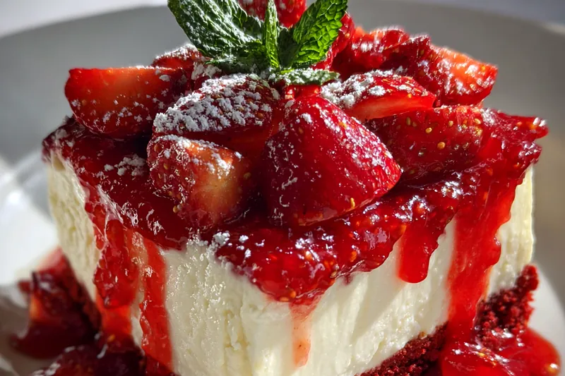 Cooking process for Red Velvet Strawberry Cheesecake