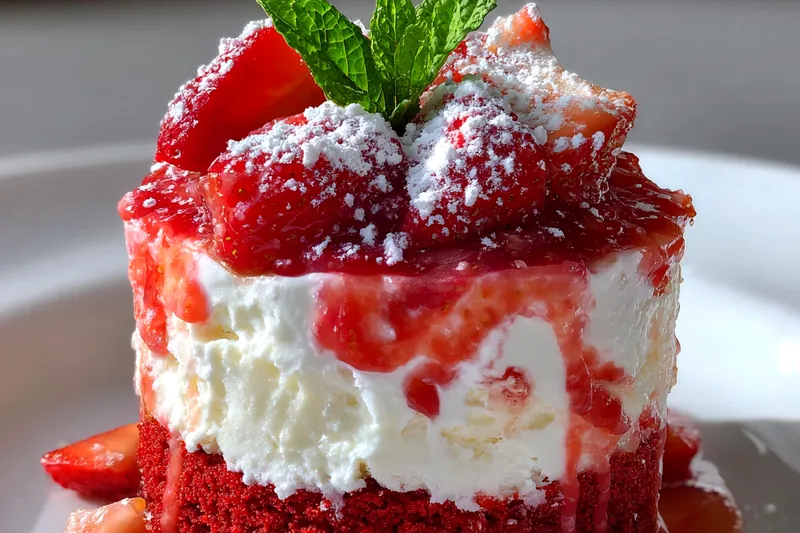 Fresh ingredients for Red Velvet Strawberry Cheesecake