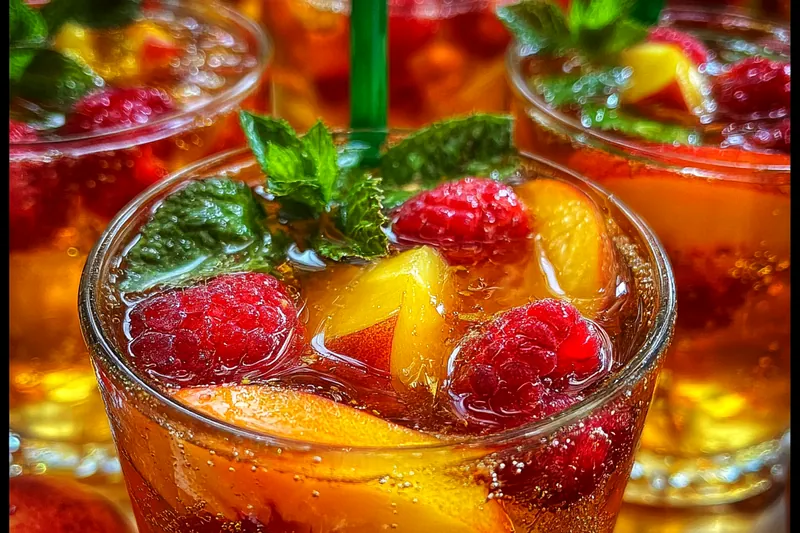 Fresh ingredients for Refreshing Peach Raspberry Drink