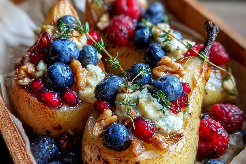 Cooking process for Roasted Pears with Berries and Cheese