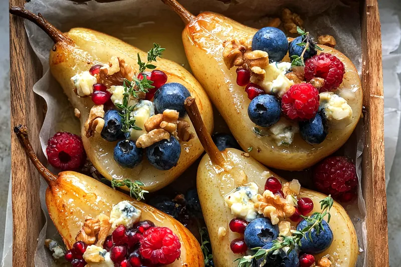 Fresh ingredients for Roasted Pears with Berries and Cheese