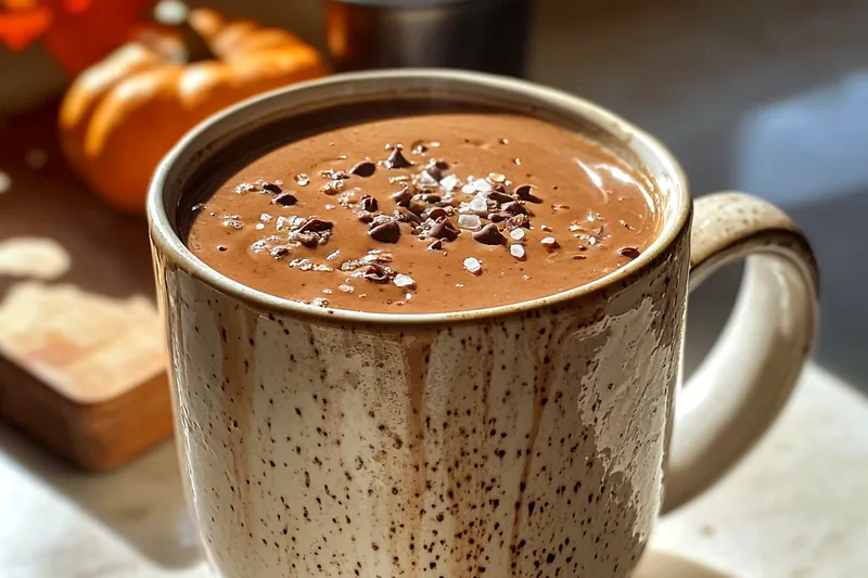 A visually appealing arrangement of ingredients for Decadent Salted Caramel Cocoa, including chocolate, caramel, and spices.