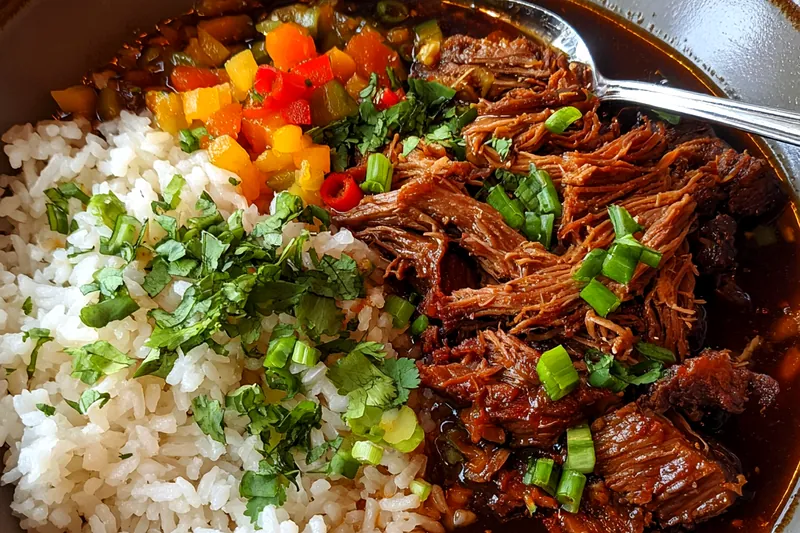 Fresh ingredients for Savory Braised Beef Bowl