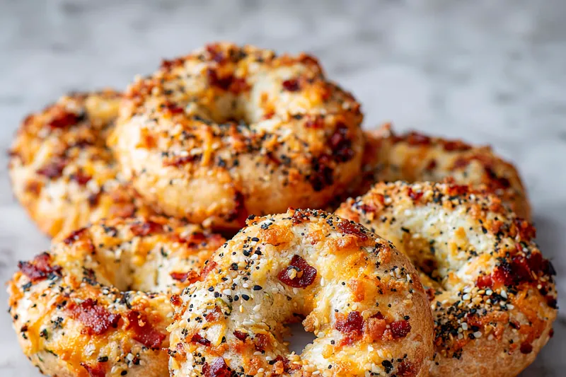 Baking savory cheddar bacon everything bagels in the oven