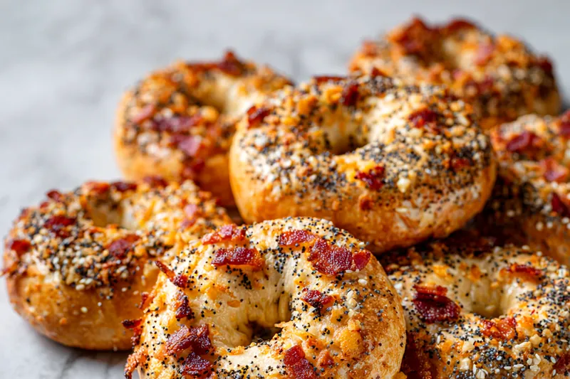 Fresh ingredients for savory cheddar bacon everything bagels