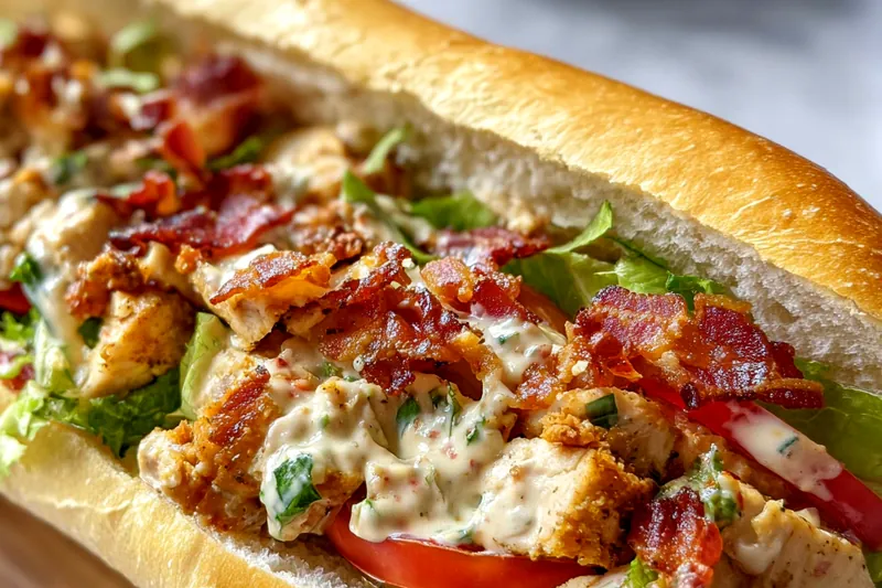 Golden-brown seasoned chicken breasts sizzling in a cast iron skillet with crispy bacon cooking alongside, showing perfect browning and texture