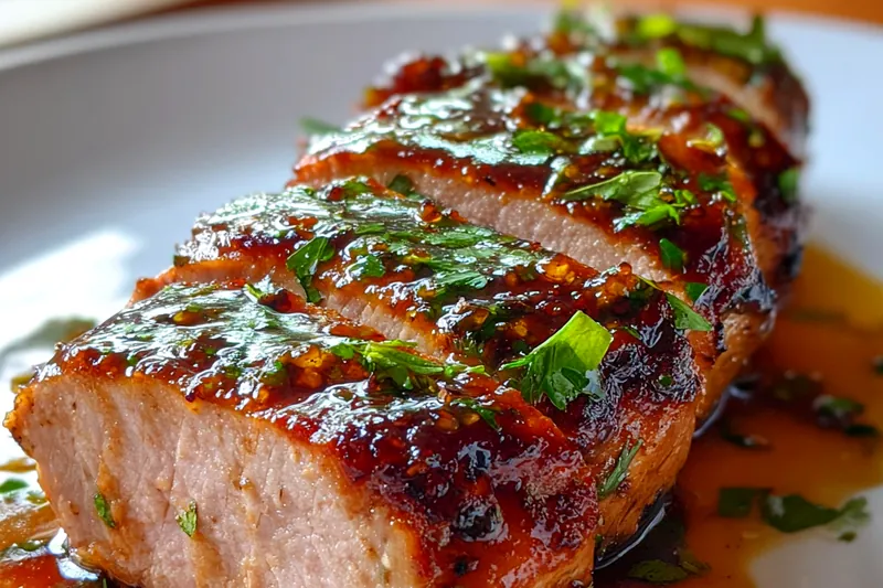 A selection of fresh ingredients including pork tenderloin, maple syrup, and seasonings for Savory Maple Glazed Pork.