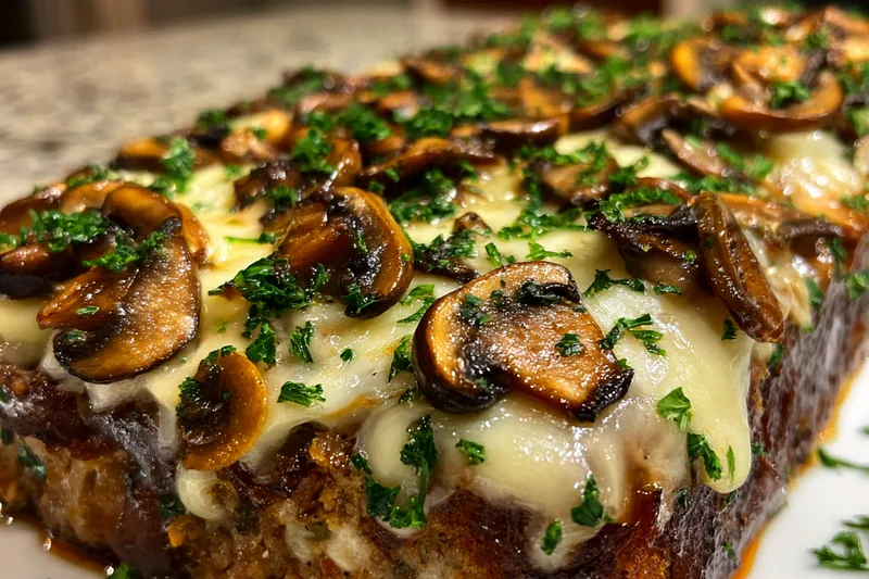 Cooking process of Savory Mushroom Loaf, showcasing the mixture being formed in a loaf pan.