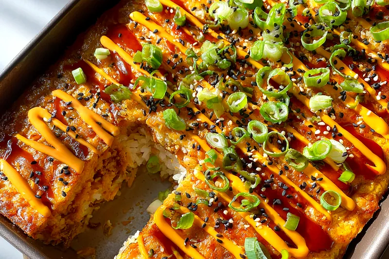 Fresh ingredients for Savory Salmon Sushi Casserole