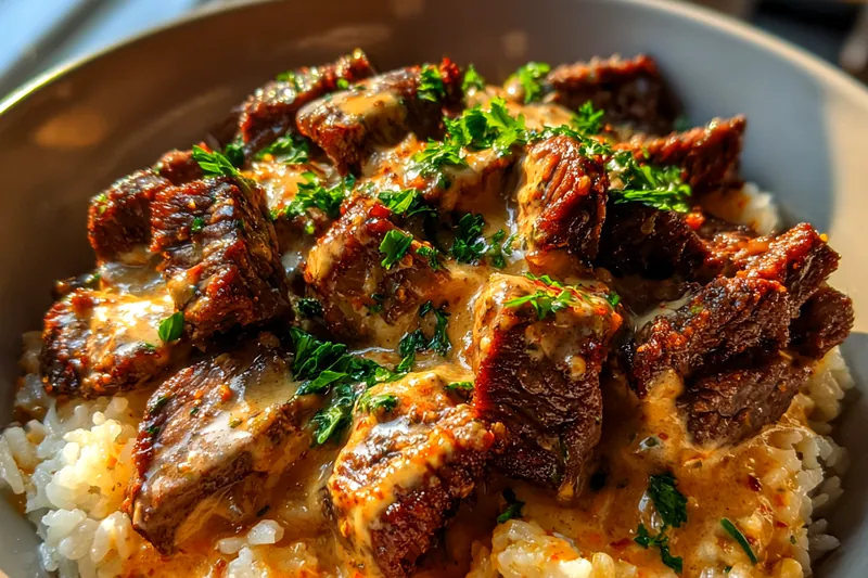 Cooking process for Savory Steak Rice Bowl