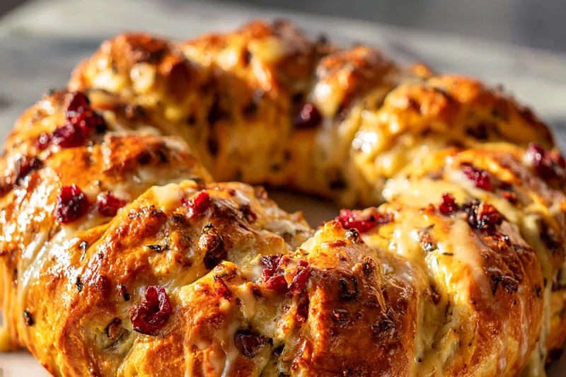 Fresh ingredients for the crescent ring including turkey, cranberry sauce, and cheese.