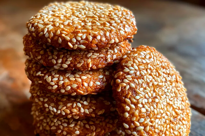 A collection of fresh ingredients for Sesame Honey Delights, including honey, sesame seeds, and nuts arranged on a rustic wooden table.