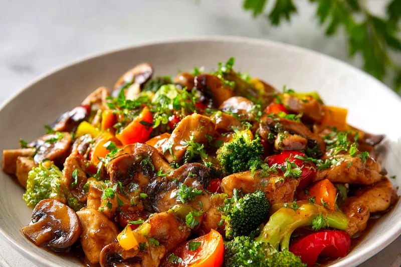 Cooking process of skillet mushroom chicken