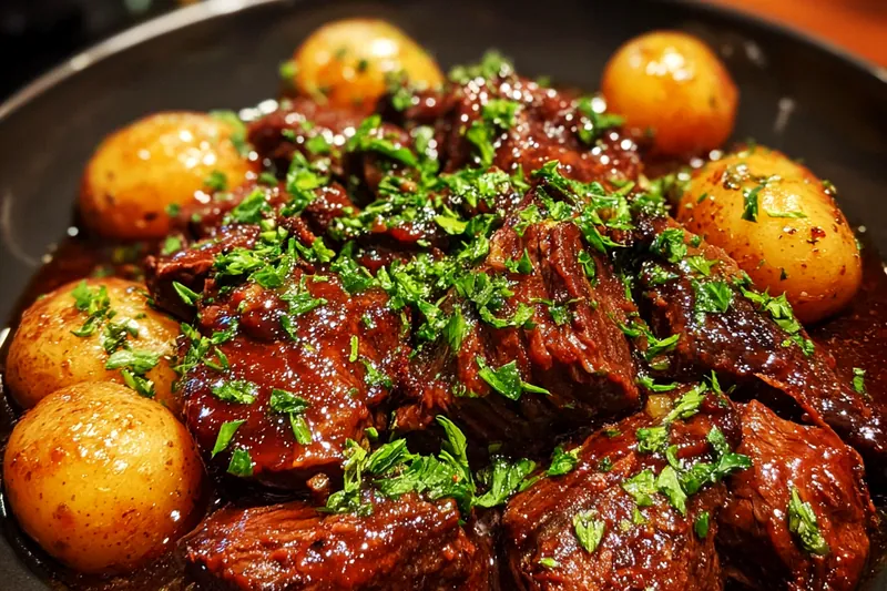Cooking process for Slow-Cooked Garlic Butter Beef