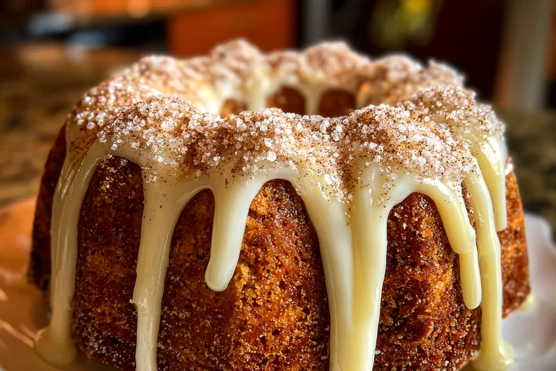 A collection of ingredients for Cinnamon Sugar Bundt including flour, sugar, butter, and eggs arranged on a wooden countertop.