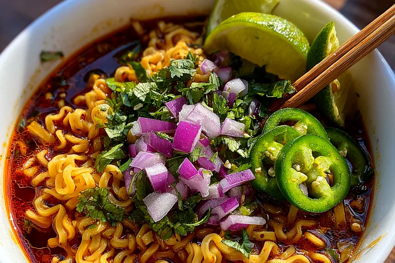 Fresh ingredients for Spicy Birria Ramen Bowl