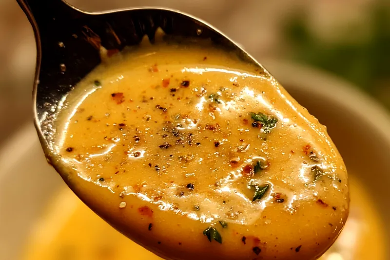 A close-up of Spicy Cajun Cream Sauce simmering in a pan, showing its creamy texture and vibrant color.