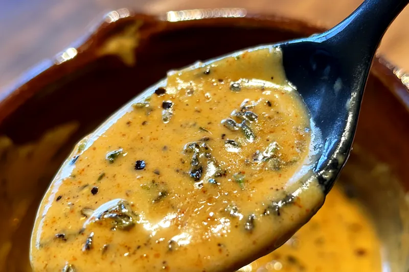 An arrangement of ingredients for Spicy Cajun Cream Sauce including cream, spices, and fresh herbs.