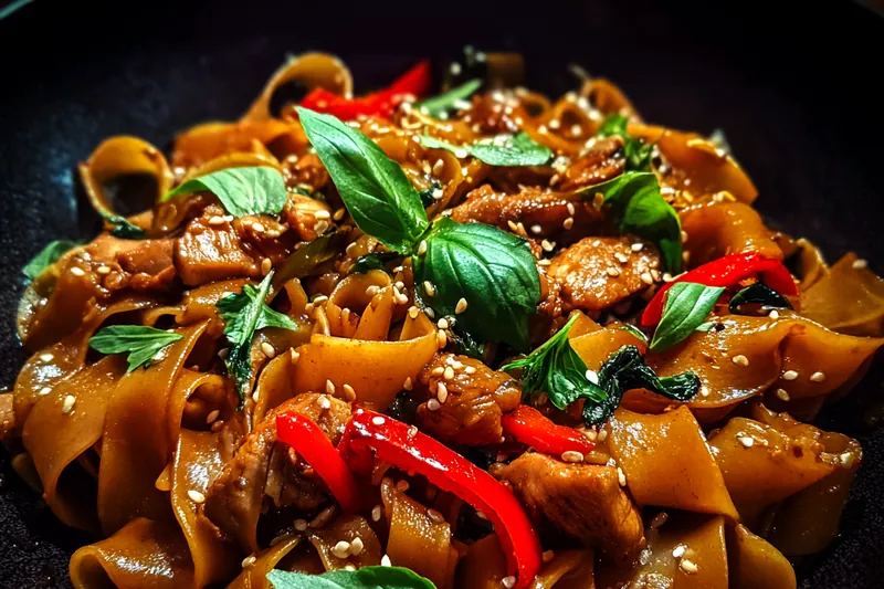 Fresh ingredients for Spicy Chicken Noodle Stir-Fry