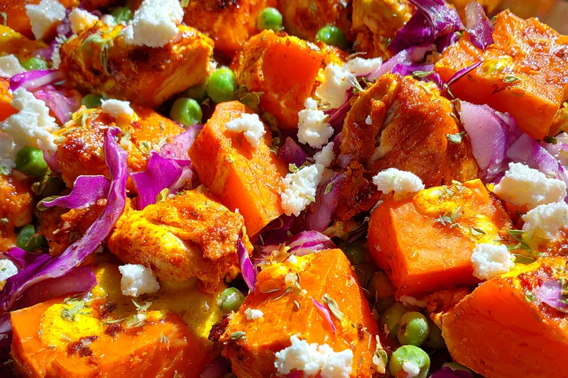 Cooking process for Spicy Chicken Sweet Potato Tray