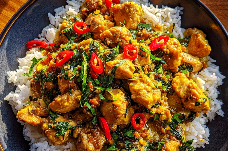 Cooking process for Spicy Coconut Chicken Rice