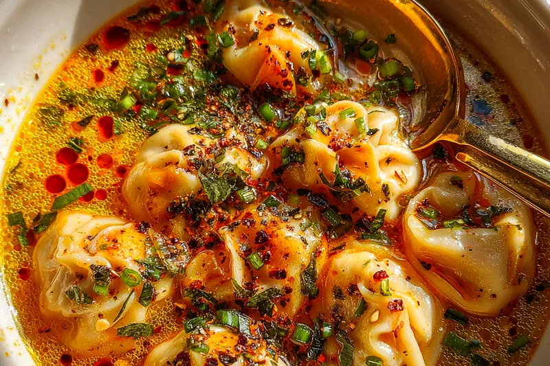 Fresh ingredients for Spicy Dumpling Curry Soup